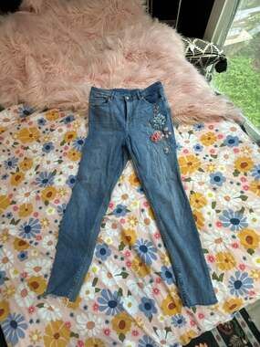 Divided H&M High-Waisted Floral Embroidered Skinny Jeans